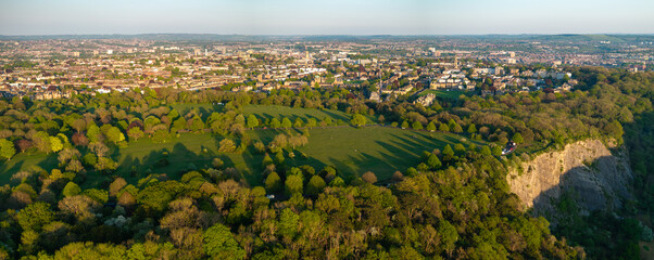 Panoramic aerial image of Clifton Down and Bristol cityscape at a Sunset.  © bardhok
