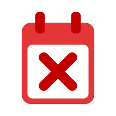 calendar icon with cross mark X. not done icon vector illustration. red calendar icon