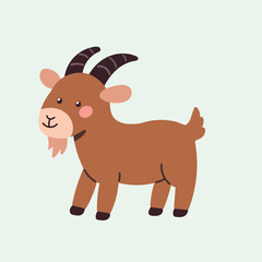 A friendly, flat vector illustration of a brown goat. This adorable farm animal character is perfect for children's designs, mascots, or educational materials.