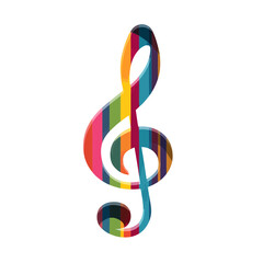 Music notes with rainbow stripes and equal sign treble clef, flat design.