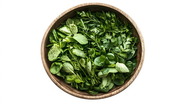A bowl of pho with fresh herbs, isolated, no text or logo