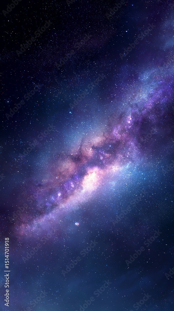 Wall mural purple and blue milky way galaxy in dark night sky