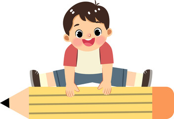Kids Jumping on Giant Pencil Illustration