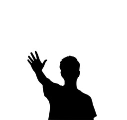 Silhouette of a Person Waving: A simple, bold black and white silhouette illustration depicts a person's upper body waving, creating a friendly and welcoming feel.
