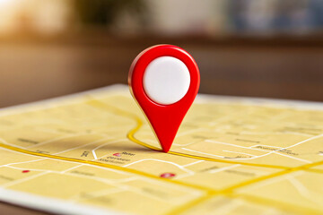 Red Location Pin on Detailed Map Indicating Specific Geographic Position or Point