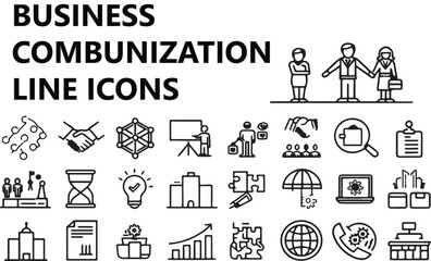 Business & Teamwork Line Icons | Corporate Collaboration, Meeting, Communication Vector Set