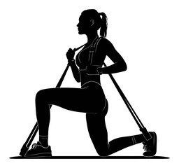 Fototapeta premium Female Silhouette Engaged in Resistance Training with Fitness Bands and Equipment