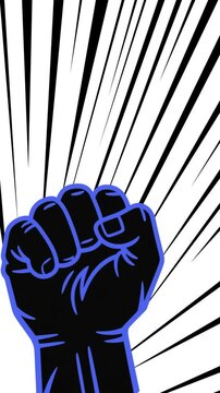 Raised Fist: A Symbol of Struggle and Power.An iconic vector image of a raised fist, set against an explosive or radial motion effect background. This design is universally recognized as a symbol 