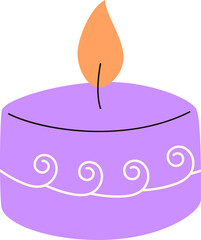 Lit Candle Illustration. Decorative burning candle in holder for therapy, romantic, spiritual, relaxation. Candlelight flame vector isolated.