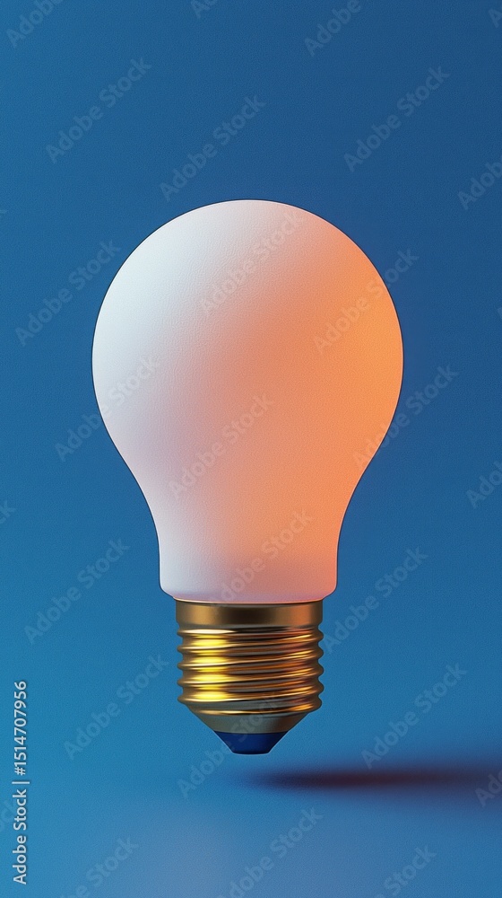 Poster A vibrant light bulb shines brightly with a warm glow, suspended in front of a deep blue backdrop. The design highlights its smooth surface and sleek shape, creating an inviting ambiance