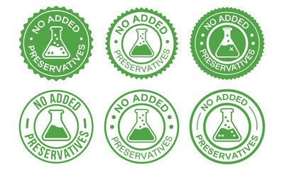 No Added Preservatives Green Food Labels, No added preservatives logo. Preservatives free natural product symbol. Organic food no added preservatives badge. Vector green icon

