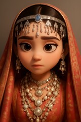 A young Azerbaijani woman, dressed in rich traditional attire, gazes intently at the viewer, her expression a mixture of calm and curiosity