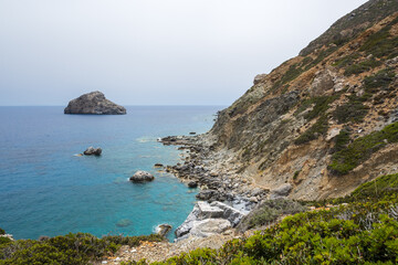Fototapeta premium Rocky beach of Agia Anna on Amorgos island, Cyclades, Greece
