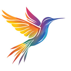 Obraz premium Watercolor hummingbird illustration vibrant colorful bird flying art design on transparent background