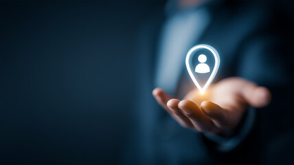 手のひらに浮かぶ位置情報アイコン