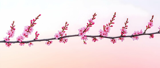 Pink Cherry Blossoms Branch In Soft Pastel Colors