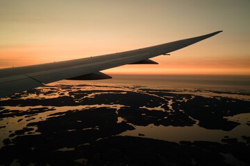 Sunrise view from an airplane window