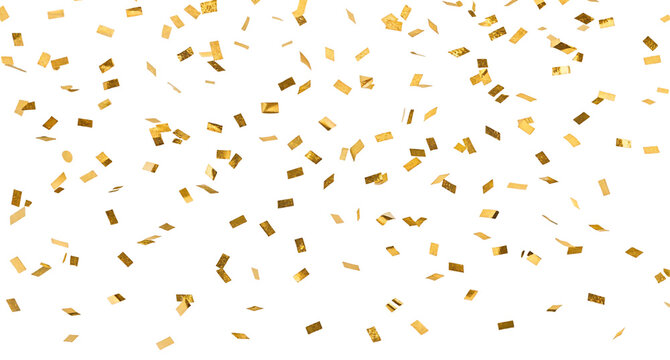 A scattered array of gold confetti pieces against a stark black backdrop creating a festive atmosphere