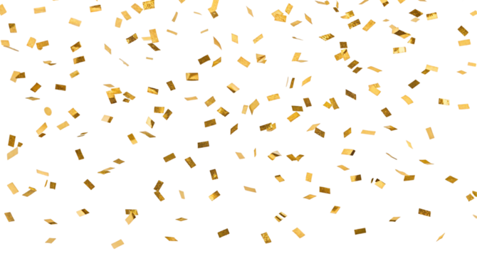 A scattered array of gold confetti pieces against a stark black backdrop creating a festive atmosphere