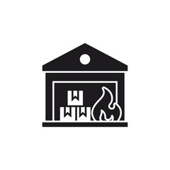 Warehouse Fire Black Silhouette Icon