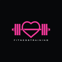 Heart Barbell Fitness Logo Design Vector