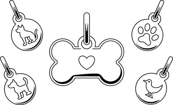 Dog Bone Pet ID Tag Design Cute Vector Icon