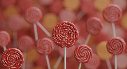 Red and white lollipops with spiral design