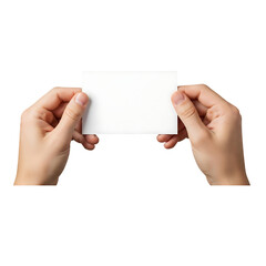 Fototapeta premium Hands holding blank white card isolated on transparent background