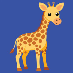 Obraz premium Cute baby giraffe cartoon character in the wild, isolated with its long neck, enjoying nature
