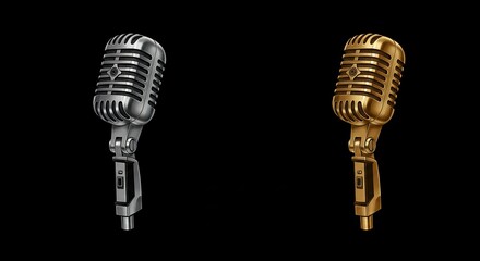 Silver and Gold Microphone Isolated on Black