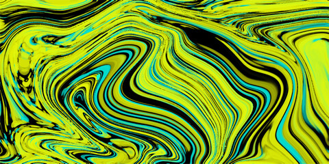 Abstract yellow and teal swirls background with fluid and marbled aesthetic designs