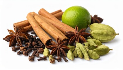 Assortment Of Spices Against A White Background