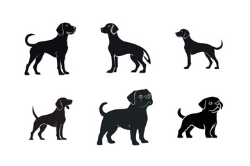 Six dog breed silhouettes black and white