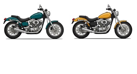 Two Motorcycles - Teal and Yellow