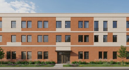 Modern Building Exterior with Tan and Brown Facade