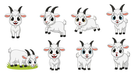 Fototapeta premium Cute Baby Goats Cartoon Collection