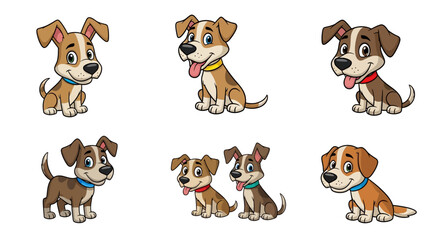 Obraz premium Cute Cartoon Puppies Collection – Happy Dog Characters with Collars - Vector Set