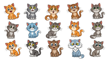 Obraz premium Cute Cartoon Cats in Various Poses and Colors Collection