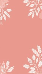 Fototapeta premium Calm Coral Background with Delicate White Leaf Pattern Vertical Design for Text