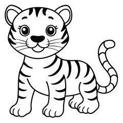 Isolated vector cartoon illustration of a cute baby tiger cub
