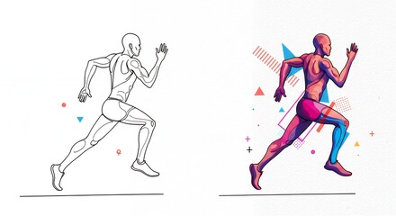 Running man illustration with geometric shapes