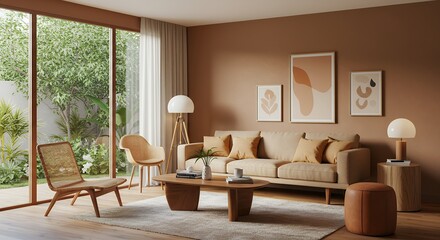 Living Room with Sofa and Garden View