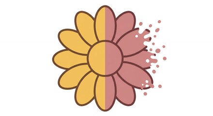 Flower decomposition icon in yellow and pink