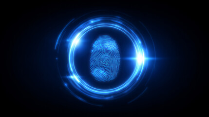 glowing fingerprint scanning interface with security confirmation and soft blue glow