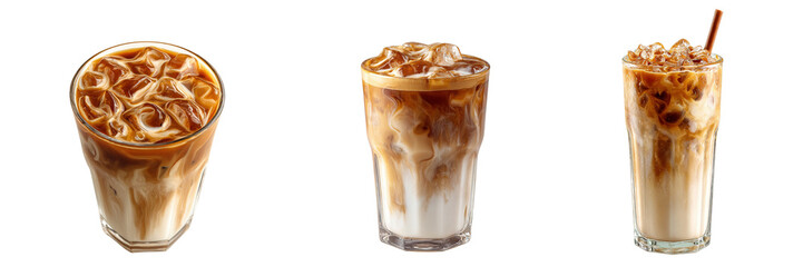 Set of Iced caramel macchiato isolated on a transparent background