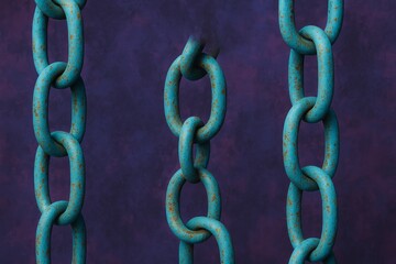 Obraz premium Teal Rustic Metal Chains Background Texture Pattern Design Image Digital Art Abstract Blue Green Vintage Antique Industrial Strength Connection Link Element Graphic old links rusty style patina detail