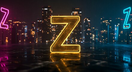 Neon Letter Z with Cityscape