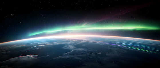 Fototapeta premium Earth View With Aurora Borealis From Space