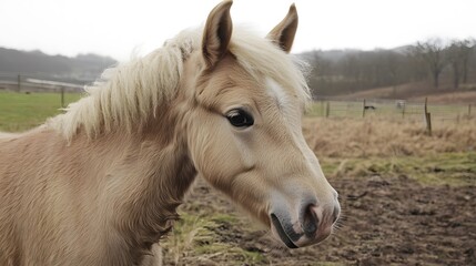 Beautiful Palomino Horse Portrait in Pasture