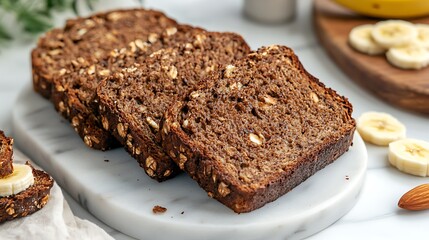 Toasted multigrain bread with almond butter and sliced banana